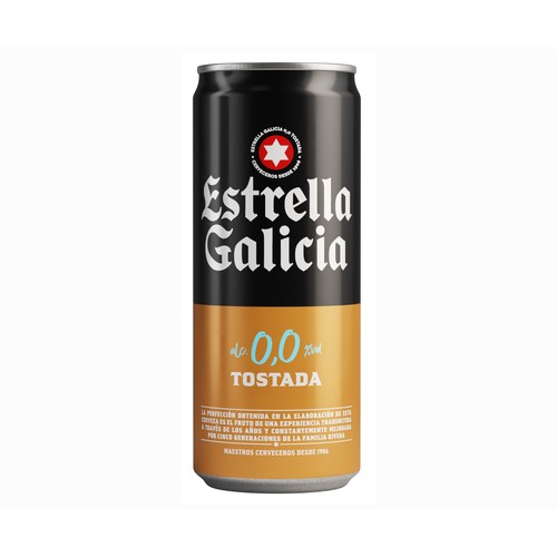 Cerveza tostada sin alcohol ESTRELLA GALICIA lata de 33 cl.