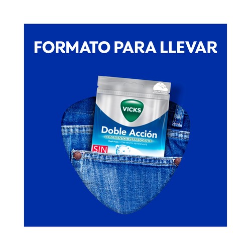 VICKS Doble acción Caramelos sin azúcar y con mentol refrescante 72 g.