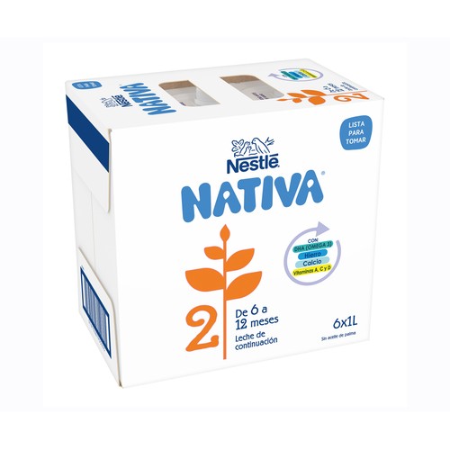 NATIVA Leche (2) de continuación, de 6 a 12 meses NATIVA de Nestlé 6 x 1 l.