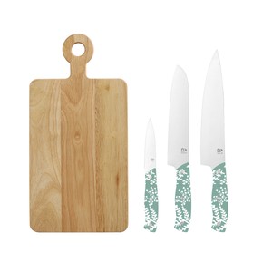 Imagen de Tabla de cocina de madera con 3 set de cuchillos, ALCAMPO.