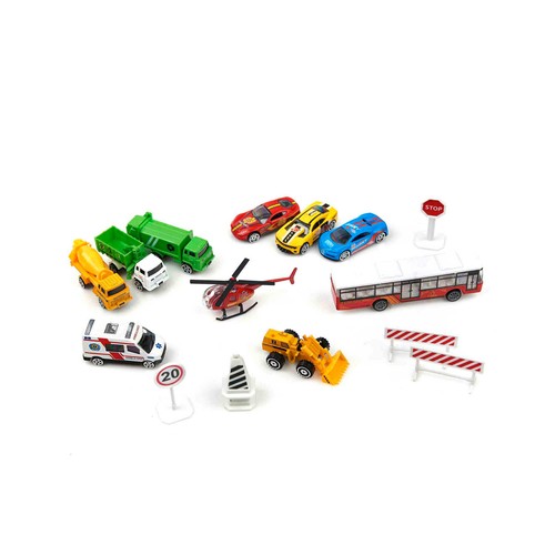 Conjunto De Vehiculos De Ciudad. Pack de Coches, camiones, ambulancia, autobuses de juguete. ONE TWO FUN ALCAMPO