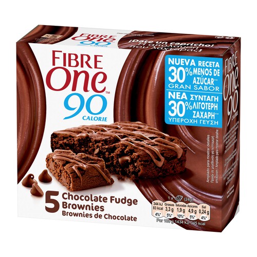 FIBRE ONE Barritas de bizcocho de chocolate con chips de chocolate FIBRE 5 uds. x 24 g.