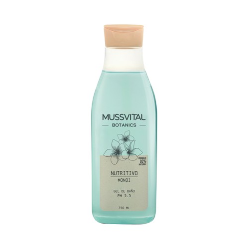 MUSSVITAL Botanics Gel de baño nutritivo, con monoi y pH 5.5 750 ml.