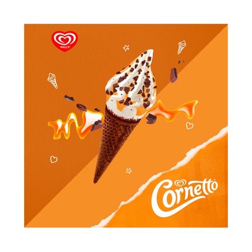 CORNETTO Soft de Frigo Conos de helado de vainilla, stracciatella y caramelo 4 x 140 ml.