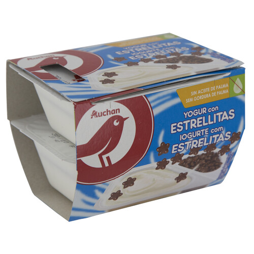AUCHAN Yogur de vainilla con estrellas de chocolate con leche 2 x 125 g. Producto Alcampo