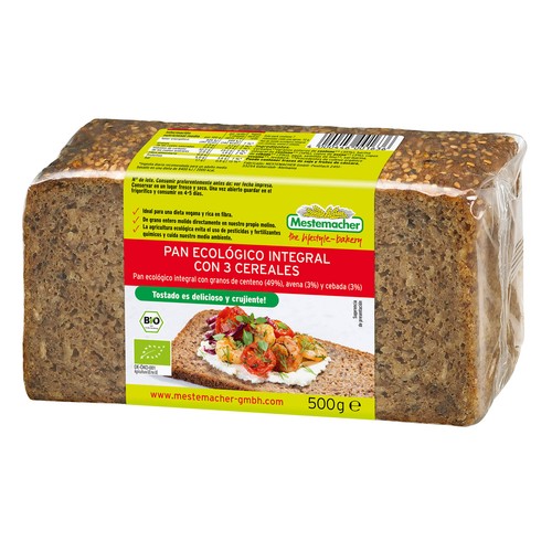 MESTEMACHER Pan ecológico integral con 3 cereales 500 g.