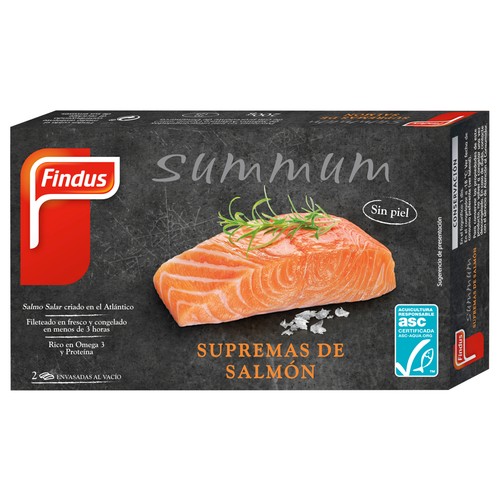 FINDUS Supremas de salmón sin piel y procedentes de acuicultura sostenible certificada (ASC) FINDUS Summun 2 uds.
