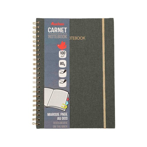 Cuaderno A4 80G 100H Espiral Tapa Tela Horizontal Y Cuadricula. Papel FSC ALCAMPO