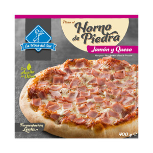 LA NIÑA DEL SUR Pizza de jamón y queso, hecha al horno de piedra LA NIÑA DEL SUR 400 g.