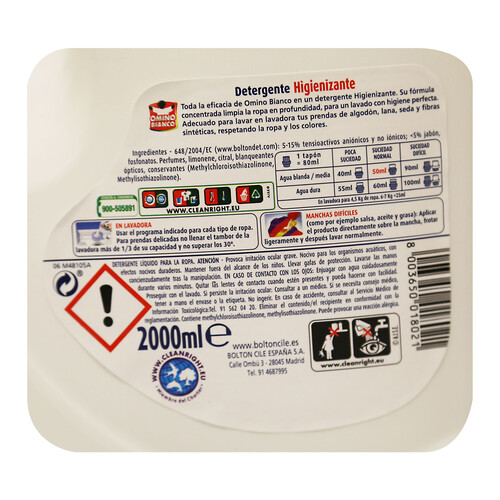 OMINO BIANCO Detergente líquido para lavadora OMINO BIANCO 40 lav. 2 l.