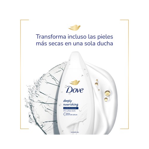 DOVE Gel hidratante para ducha o baño, para pieles secas 55 ml.