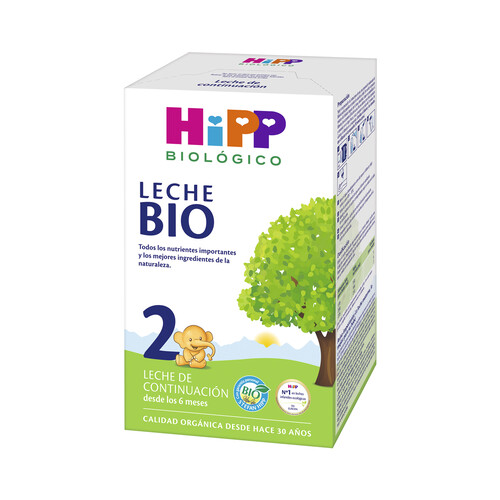 HIPP Leche (2) de continuación ecológica con Omega-3 (ALA) y calcio, a partir de 6 meses HIPP Biológico 600 g.
