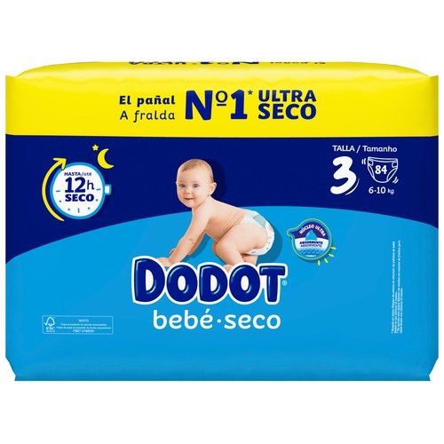 DODOT Bebé-seco Pañales talla 3 (6 a 10 kg) 84 uds.