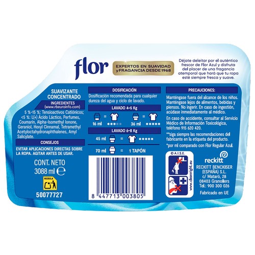 FLOR Suavizante concentrado azul - 193 lavados.