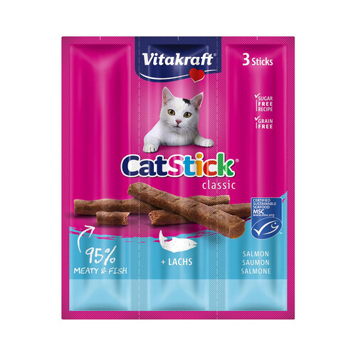 VITAKRAFT Snacks para gatos a base de sticks de mini salmón VITAKRAFT 3 uds. x 6 g.