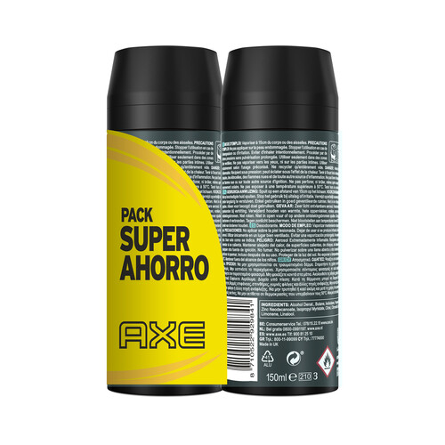 AXE Leather & cookies Desodorante en spray para hombre con protección anti transpirante hasta 48 horas 2 x 150 ml.