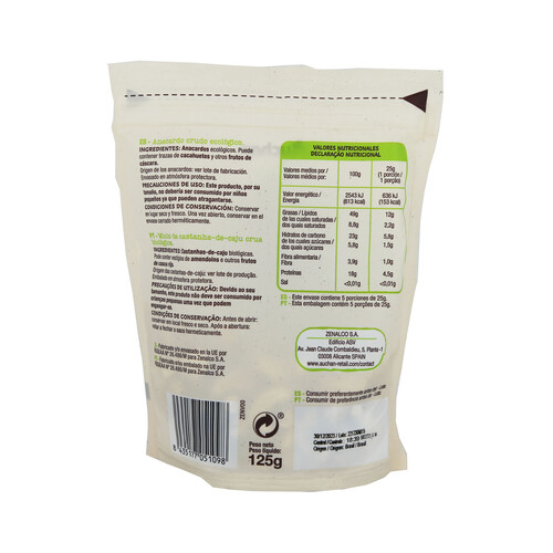 ALCAMPO ECOLÓGICO Anacardos crudos ALCAMPO ECOLÓGICO 125 g.
