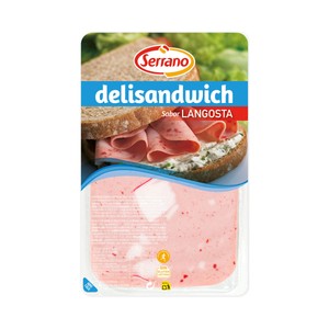 Imagen de SERRANO Fiambre de pavo y cerdo con sabor a langosta, cortado en lonchas SERRANO Delisandwich 100 g.
