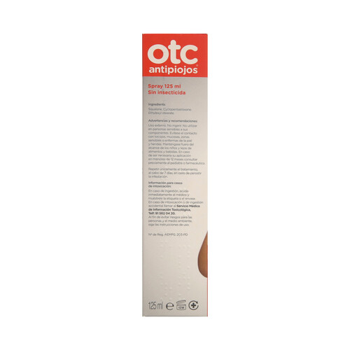 OTC Loción antipiojos en spray y sin insecticida OTC 125 ml.