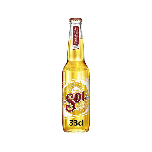 Cerveza rubia Mexicana SOL botella 33 cl.