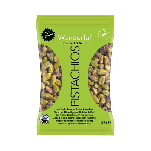 WONDERFUL Pistachos tostados y pelados al punto de sal WONDERFUL 100 g.