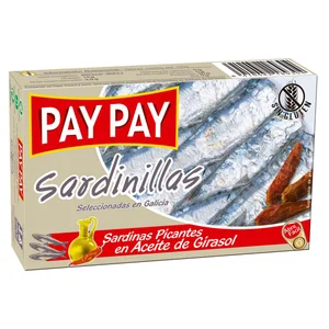 PAY PAY Sardinillas picantes en aceite vegetal lata de 65 g.