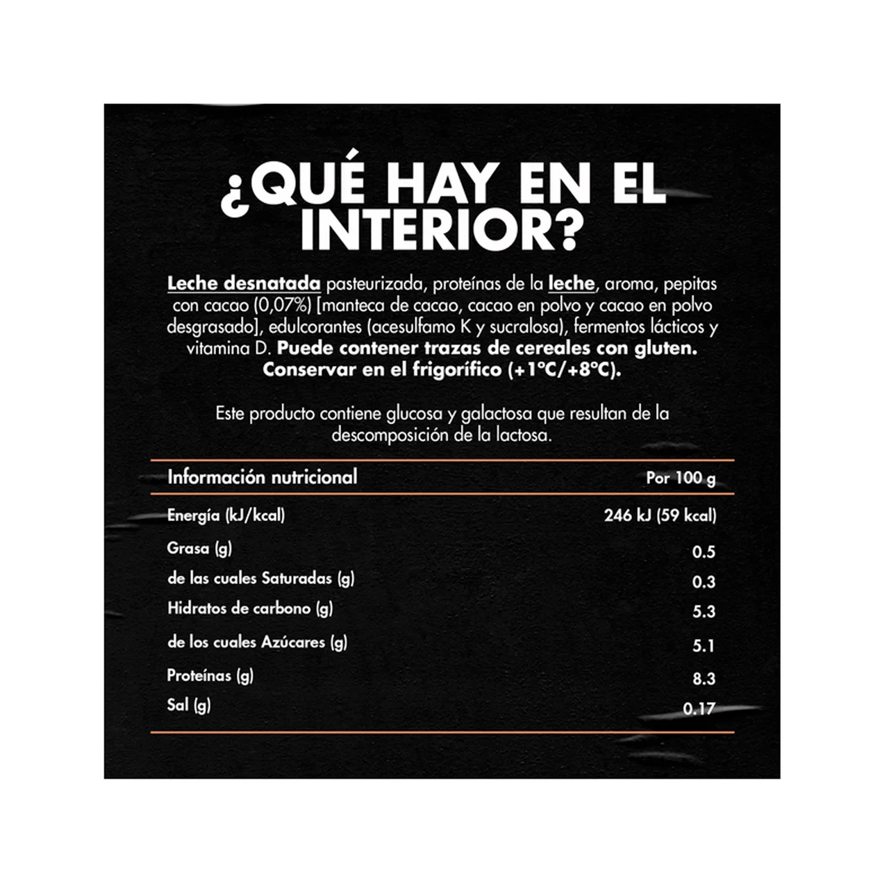 Leche fermentada con proteínas y virutas de chocolate, sin azúcares añadidos, ni grasa de Danone 291 ml.