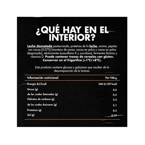 YOPRO Leche fermentada con proteínas y virutas de chocolate, sin azúcares añadidos, ni grasa de Danone 291 ml.
