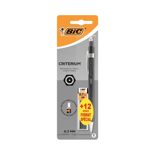 Portaminas Bic Criterium de 0.7mm + 12 minas con goma de borrar. BIC.