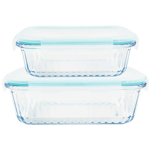 Set 3 herméticos rectangulares vidrio, capacidades 370ml-660ml. P&P