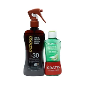 BABARIA Spray aceite protector solar FPS 30 (medio) 200 ml y aftersun 100 ml.