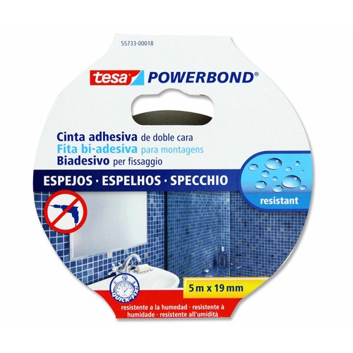 5 metros de cinta adhesiva de doble cara especial para espejos, 19mm., color blanco TESA Powerbond.