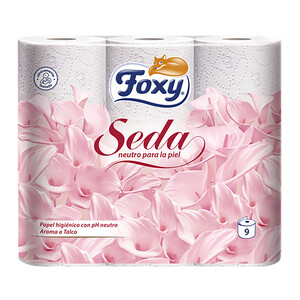 Imagen de FOXY Seda  Papel higiénico con ph neutro y aroma a talco 9 rollos