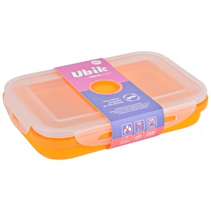 Recipiente hermético de silicona color naranja con tapa de clip, 0,8 litros, Ubik IDEALCASA.