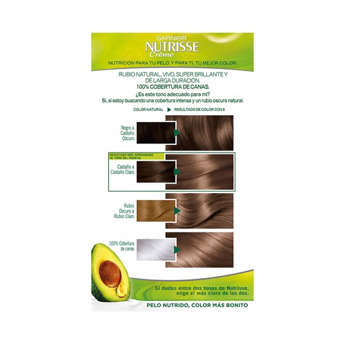 GARNIER Tinte de pelo permanente color rubio oscuro, tono 6 GARNIER Nutrisse créme.