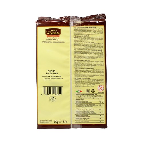 SANTIVERI Pasta espirales, pasta sin gluten LE VENEZIANE NOGLUT, 250 g.
