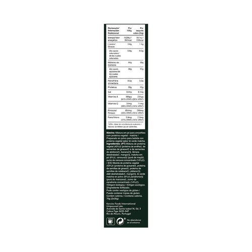 KENCKO Mix de proteinas vegetales con frutas deshidratadas y sabor a matcha 2 x 35 g.