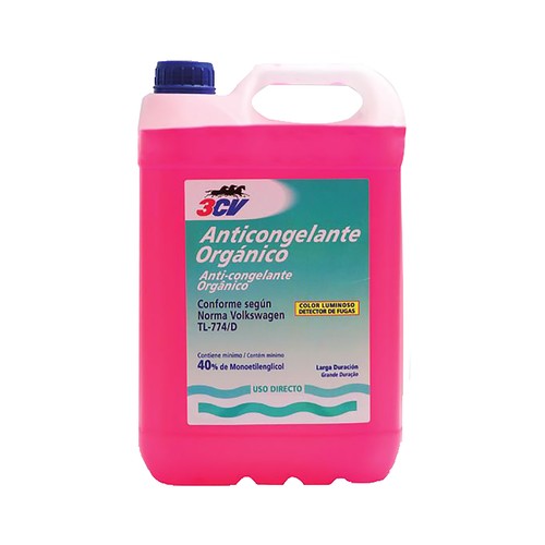 Líquido refrigerante con temperatura de protección de hasta -25ºC, 5L rosa, 40% Monoetilenglicol, 3CV.