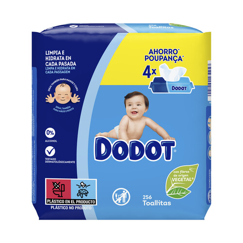 DODOT Toallitas humedas para bebé, aptas para manos y cara DODOT 4 x 64 uds.