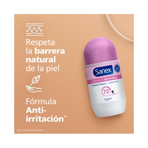 SANEX Dermo+ invisible Desodorante roll on para mujer antitranspirante 72 horas 50 ml.