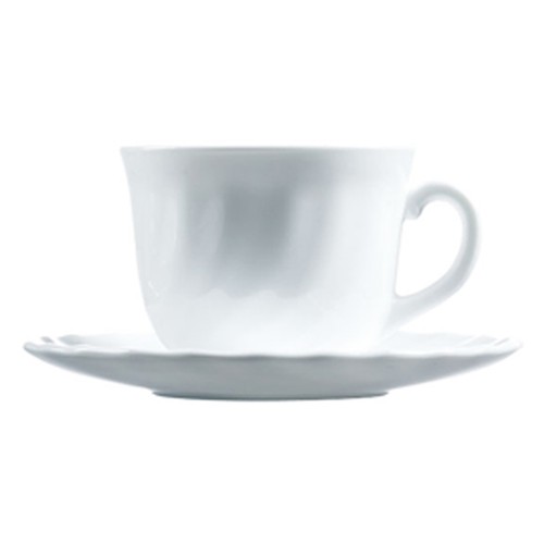 6 tazas de desayuno con plato fabricadas en vidrio opal color blanco, 0,22 l. LUMINARC.