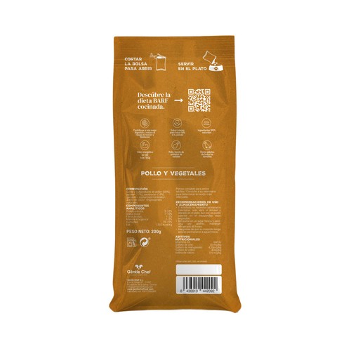 GENTLE CHEF Alimento de perro dieta barf pollo vegetales 200 g.