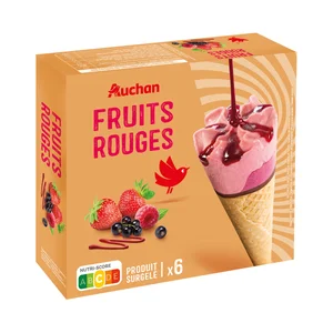 AUCHAN Conos de helado y salsa de frutos rojos 6 x 120 ml. Producto Alcampo.