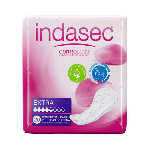 INDASEC Compresas de incontinencia extra para pérdida de orina leves a moderadas INDASEC Dermoseda 20 uds.