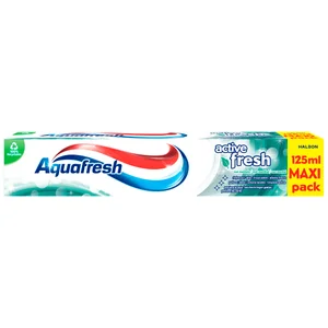 AQUAFRESH Active fresh Pasta de dientes con mentol, que ayuda a prevenir caires y deja un aliento fresco 125 ml.
