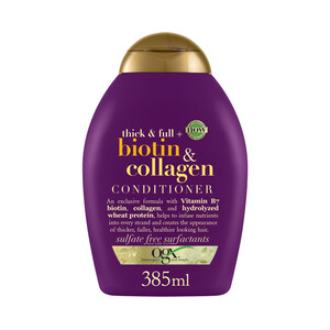 Imagen de OGX Biotin & collagen Acondicionador con Biotina, Vitamina B7, Colágeno y proteina de trigo, para cabellos finos o delgados 385 ml.
