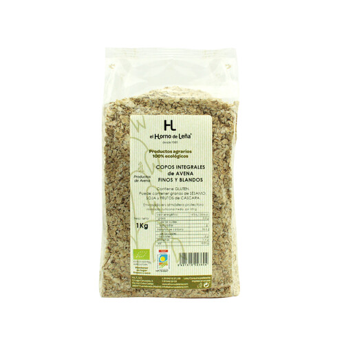 Copos integrales de avena, finos y blandos ecológicos EL HORNO DE LEÑA 1 kg.