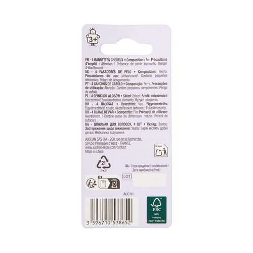 PRODUCTO ALCAMPO Pasadores infantiles de pelo metálicos 4 uds.