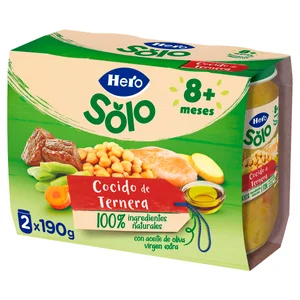 HERO Solo Tarrito de cocido con ternera (textura con trocitos), a partir de 8 meses 2 x 190 g.