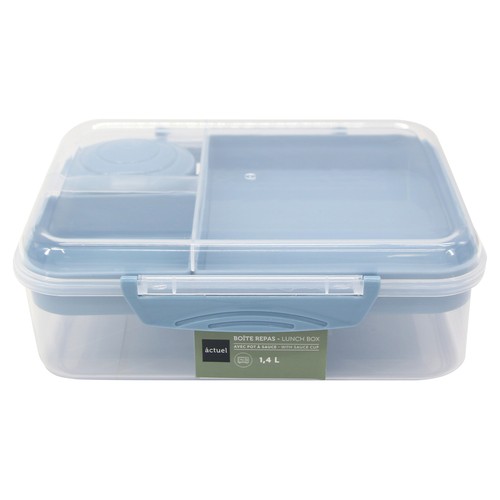 Recipiente hermético de plástico con compartimiento + vaso para salsas , ACTUEL.